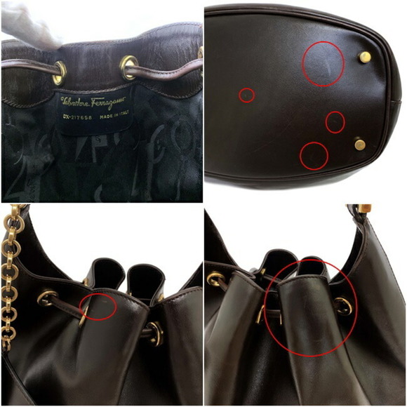 SALVATORE FERRAGAMO Ferragamo One Shoulder Bag Dark Brown Gancini DX-217658 Leat - Picture 10 of 10